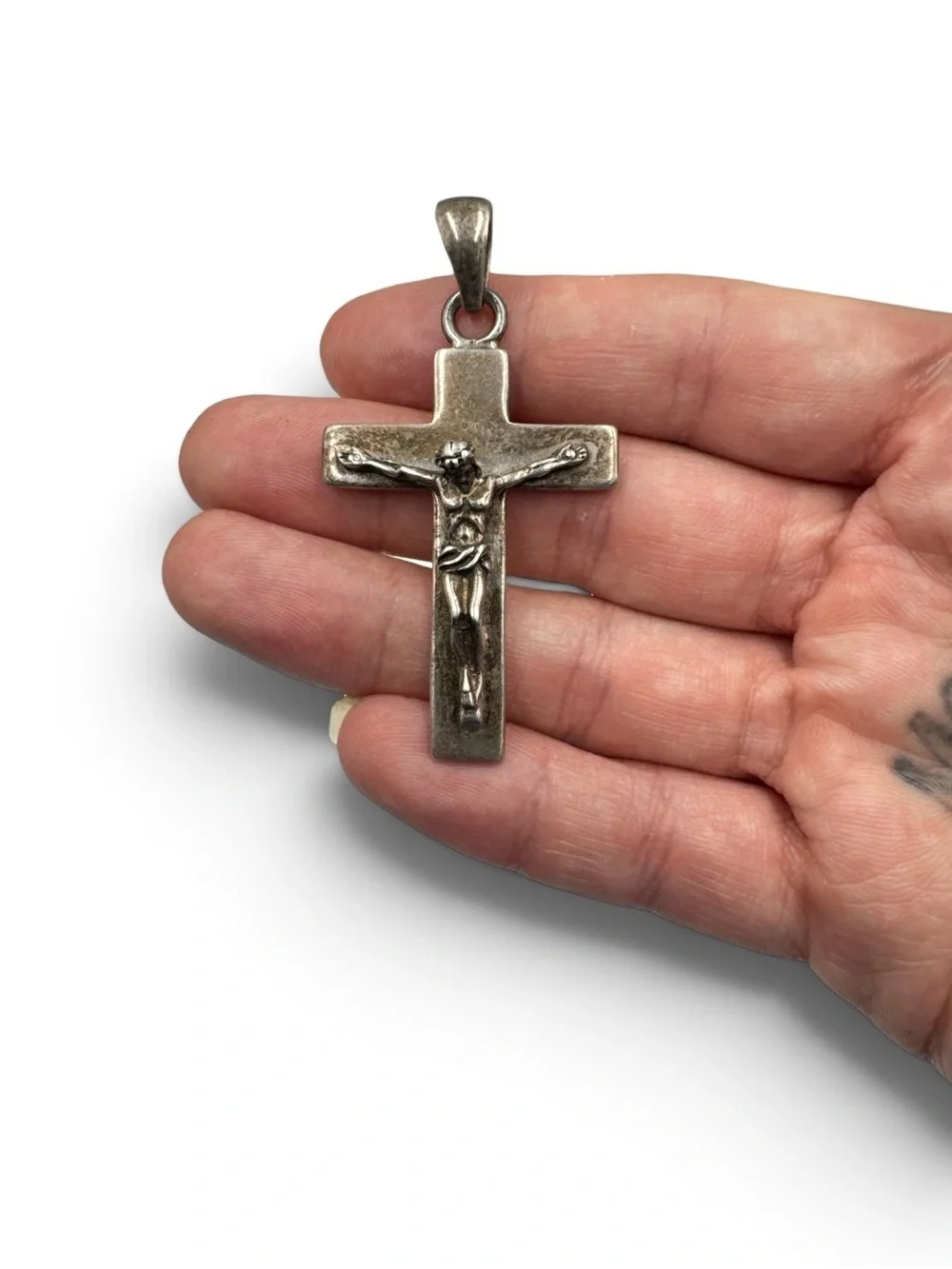 Vintage Sterling Silver Jesus Crucifix Cross Pendant Religious Catholic 2.25”